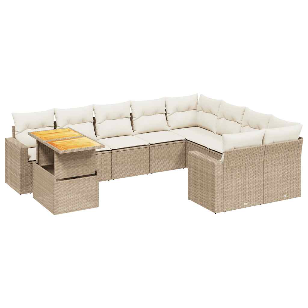 10-delige Loungeset met kussens poly rattan beige is nu te koop bij PeponiXL, paradijselijk wonen!