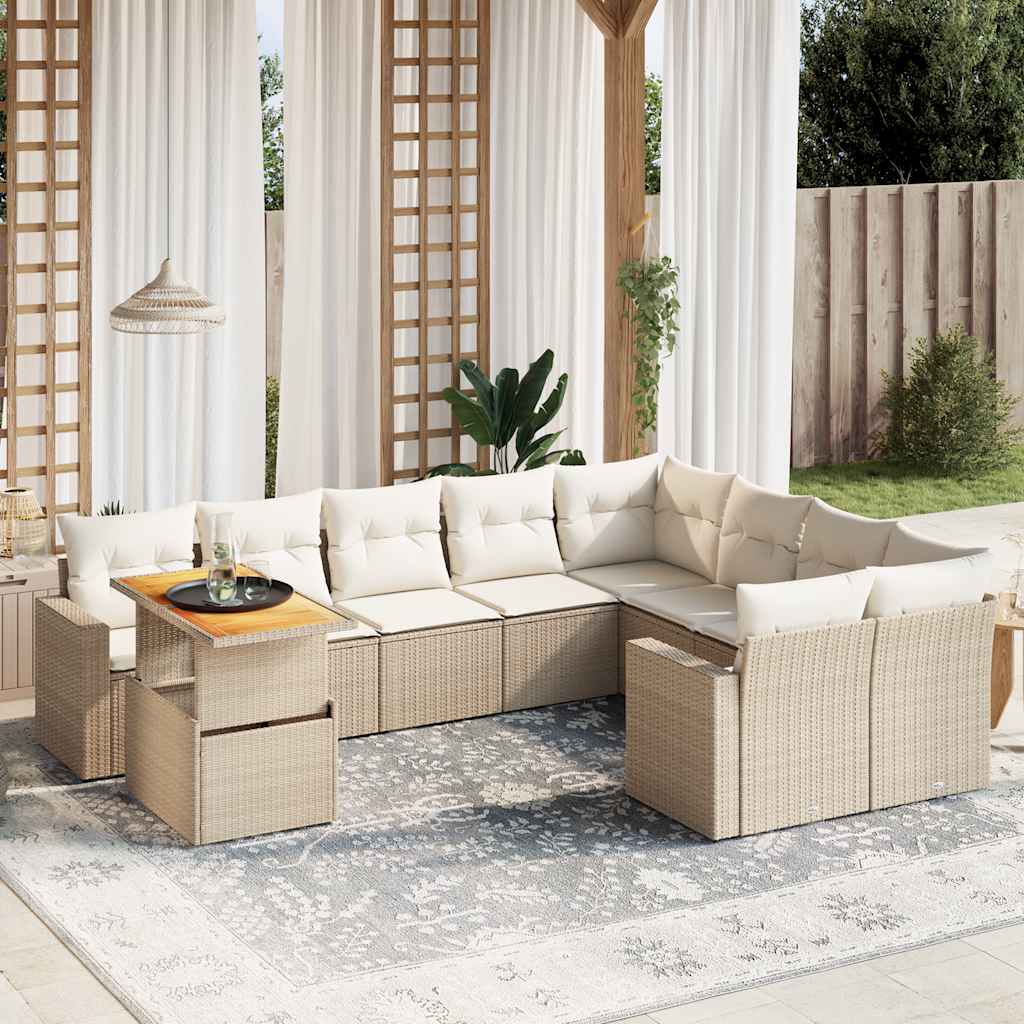10-delige Loungeset met kussens poly rattan beige is nu te koop bij PeponiXL, paradijselijk wonen!