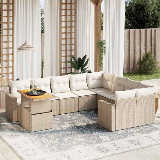 10-delige Loungeset met kussens poly rattan beige is nu te koop bij PeponiXL, paradijselijk wonen!