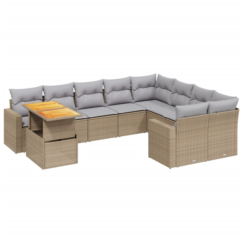 10-delige Loungeset met kussens poly rattan beige is nu te koop bij PeponiXL, paradijselijk wonen!