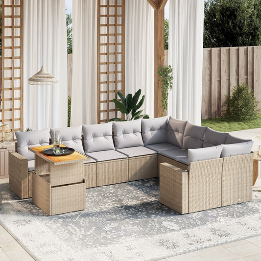 10-delige Loungeset met kussens poly rattan beige is nu te koop bij PeponiXL, paradijselijk wonen!