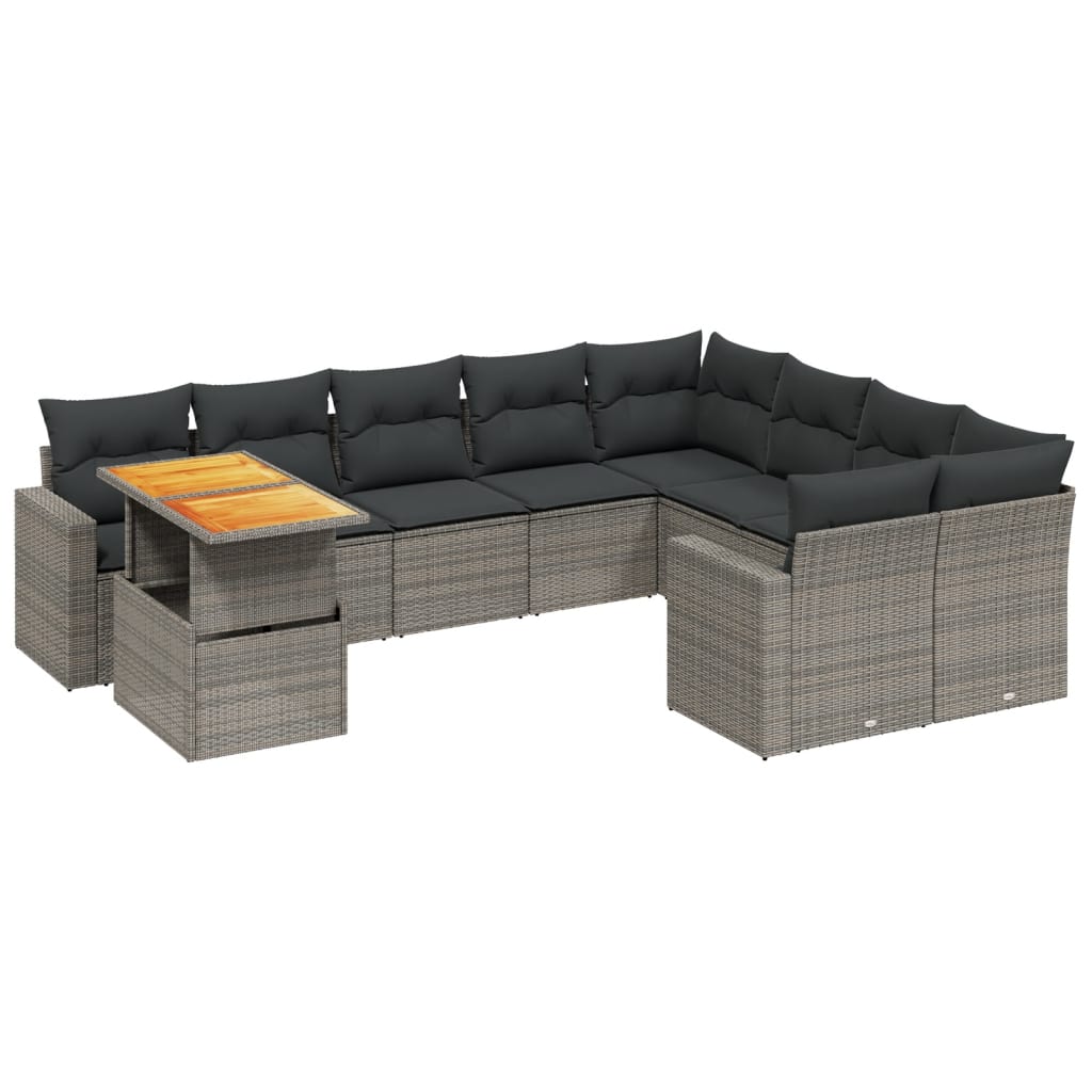 10-delige Loungeset met kussens poly rattan grijs is nu te koop bij PeponiXL, paradijselijk wonen!