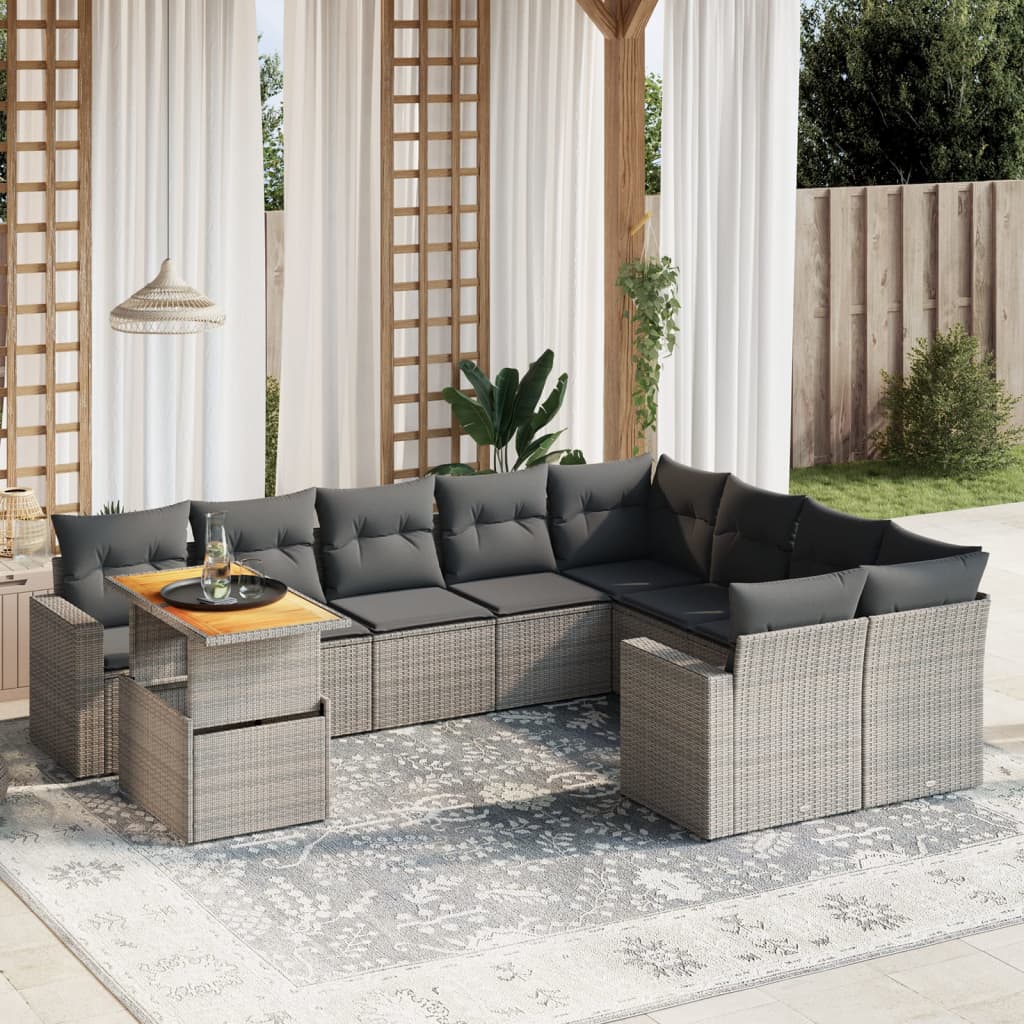 10-delige Loungeset met kussens poly rattan grijs is nu te koop bij PeponiXL, paradijselijk wonen!