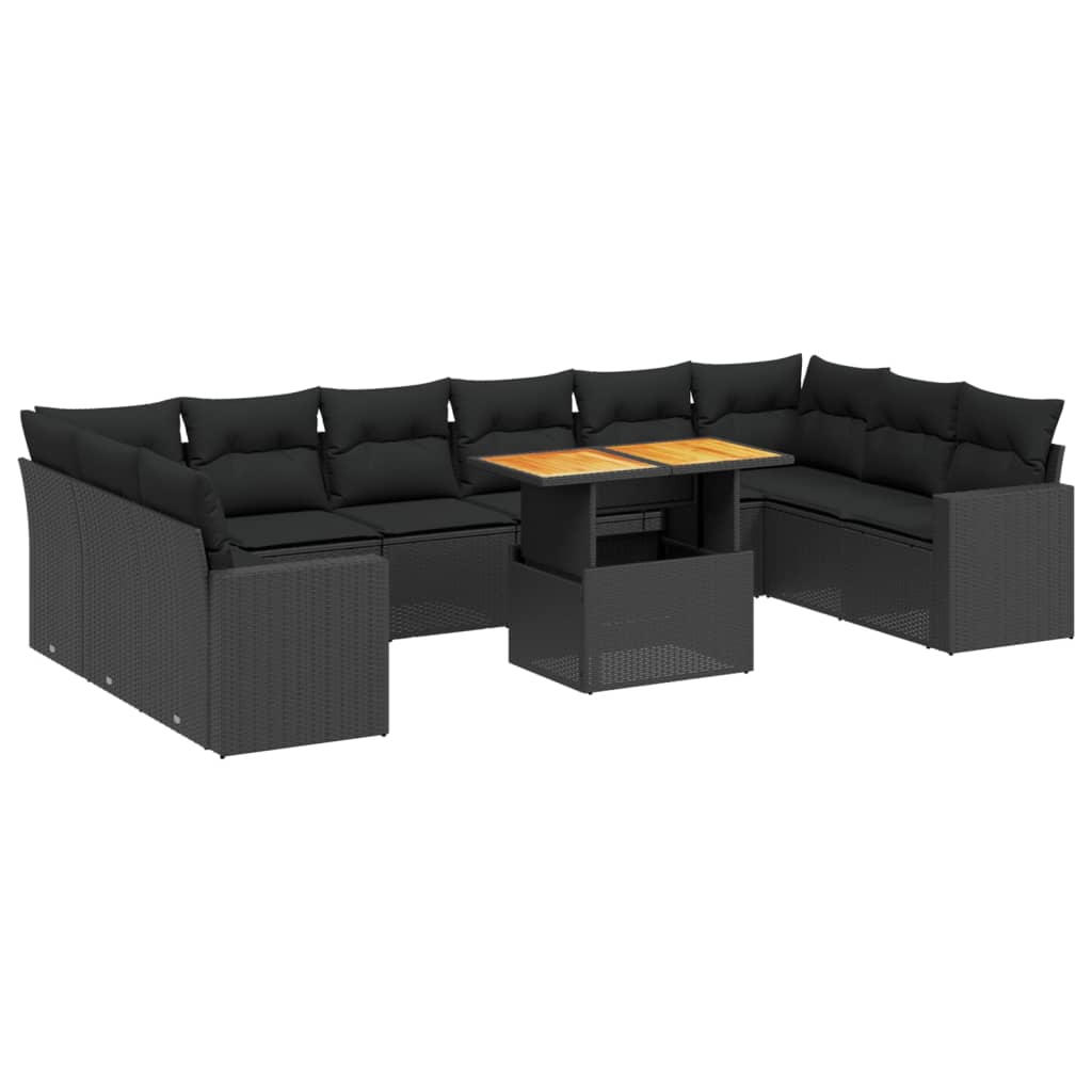 11-delige Loungeset met kussens poly rattan zwart is nu te koop bij PeponiXL, paradijselijk wonen!