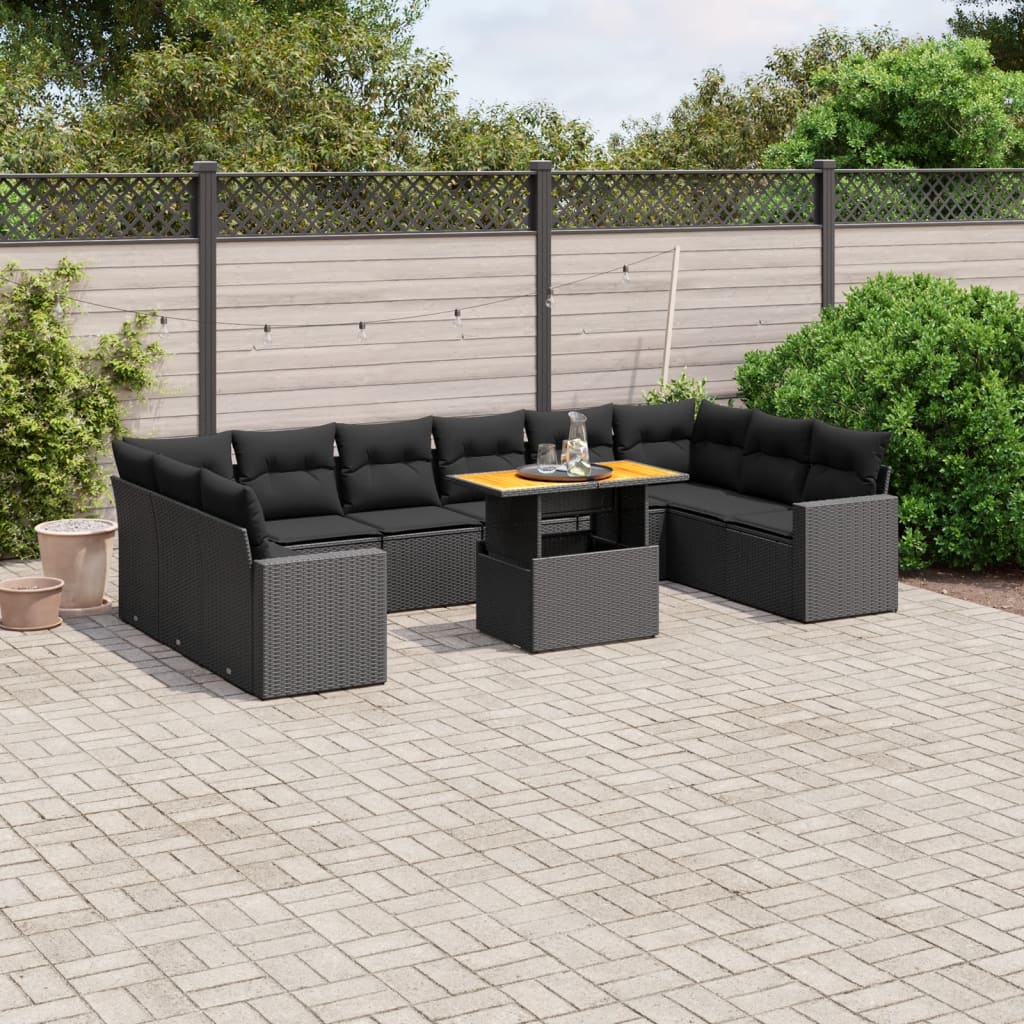 11-delige Loungeset met kussens poly rattan zwart is nu te koop bij PeponiXL, paradijselijk wonen!