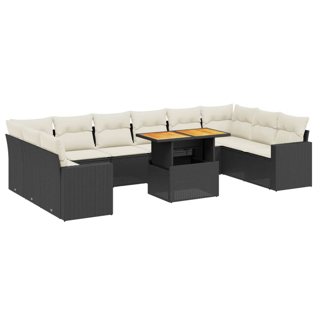 11-delige Loungeset met kussens poly rattan zwart is nu te koop bij PeponiXL, paradijselijk wonen!