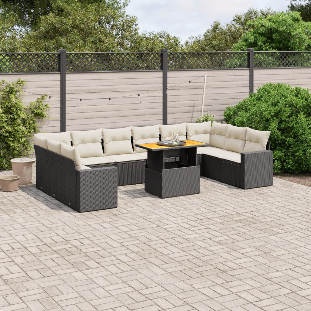 11-delige Loungeset met kussens poly rattan zwart is nu te koop bij PeponiXL, paradijselijk wonen!