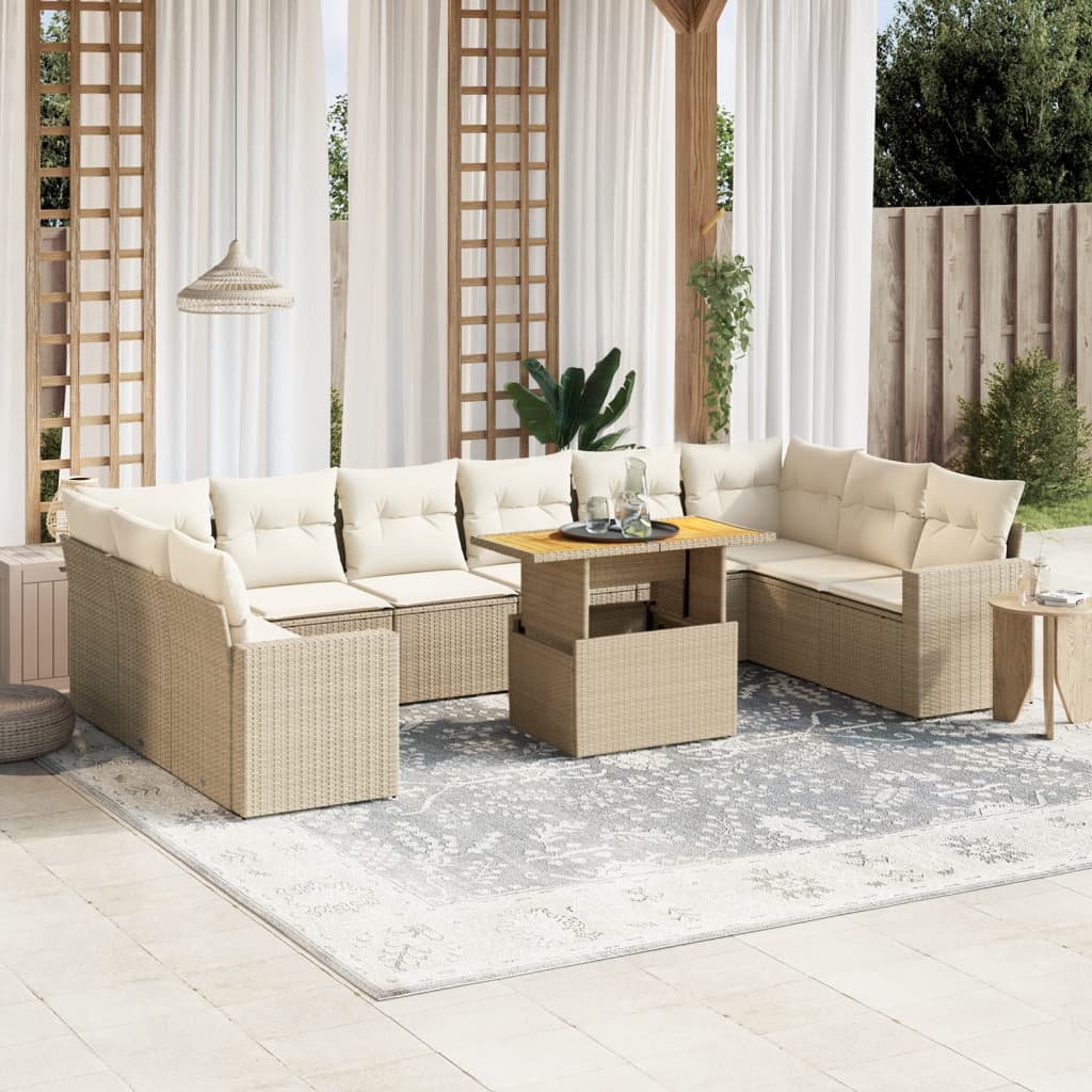 11-delige Tuinset met kussens poly rattan beige is nu te koop bij PeponiXL, paradijselijk wonen!