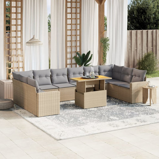 11-delige Tuinset met kussens poly rattan beige is nu te koop bij PeponiXL, paradijselijk wonen!