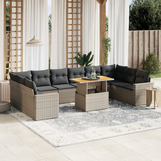 11-delige Loungeset met kussens poly rattan grijs is nu te koop bij PeponiXL, paradijselijk wonen!