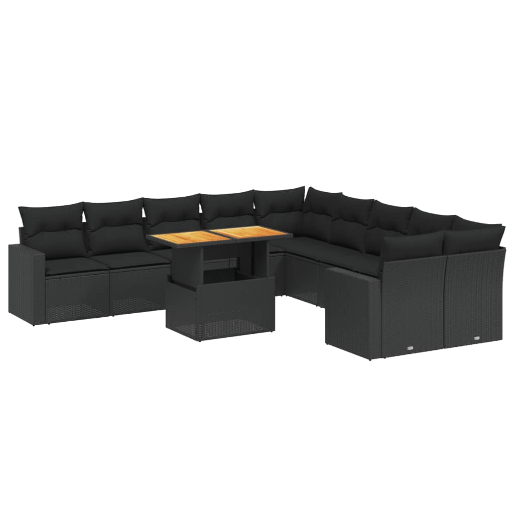 11-delige Loungeset met kussens poly rattan zwart is nu te koop bij PeponiXL, paradijselijk wonen!