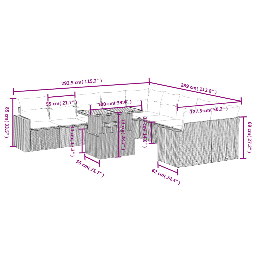 11-delige Loungeset met kussens poly rattan zwart is nu te koop bij PeponiXL, paradijselijk wonen!