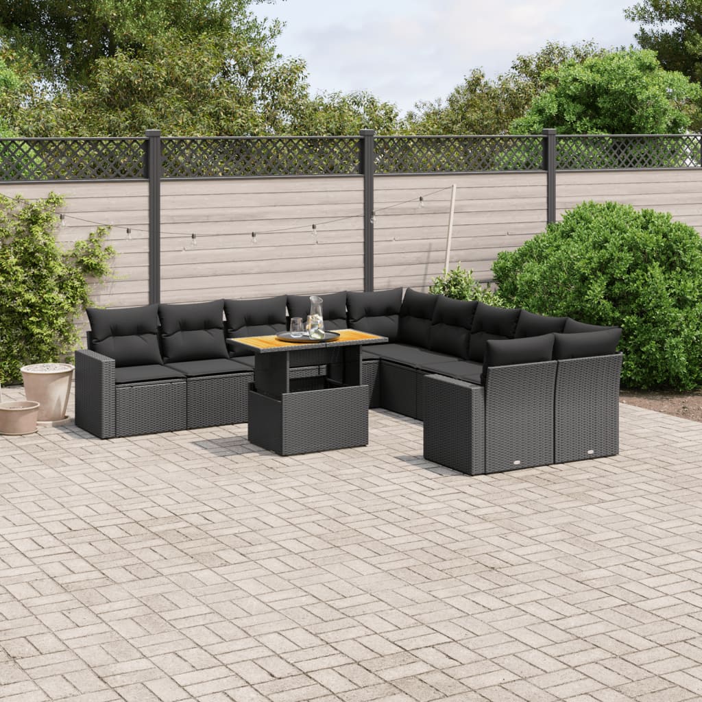 11-delige Loungeset met kussens poly rattan zwart is nu te koop bij PeponiXL, paradijselijk wonen!