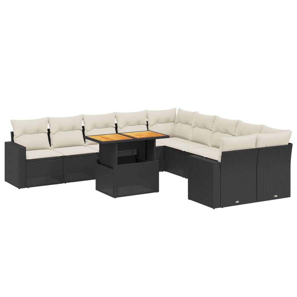11-delige Loungeset met kussens poly rattan zwart is nu te koop bij PeponiXL, paradijselijk wonen!