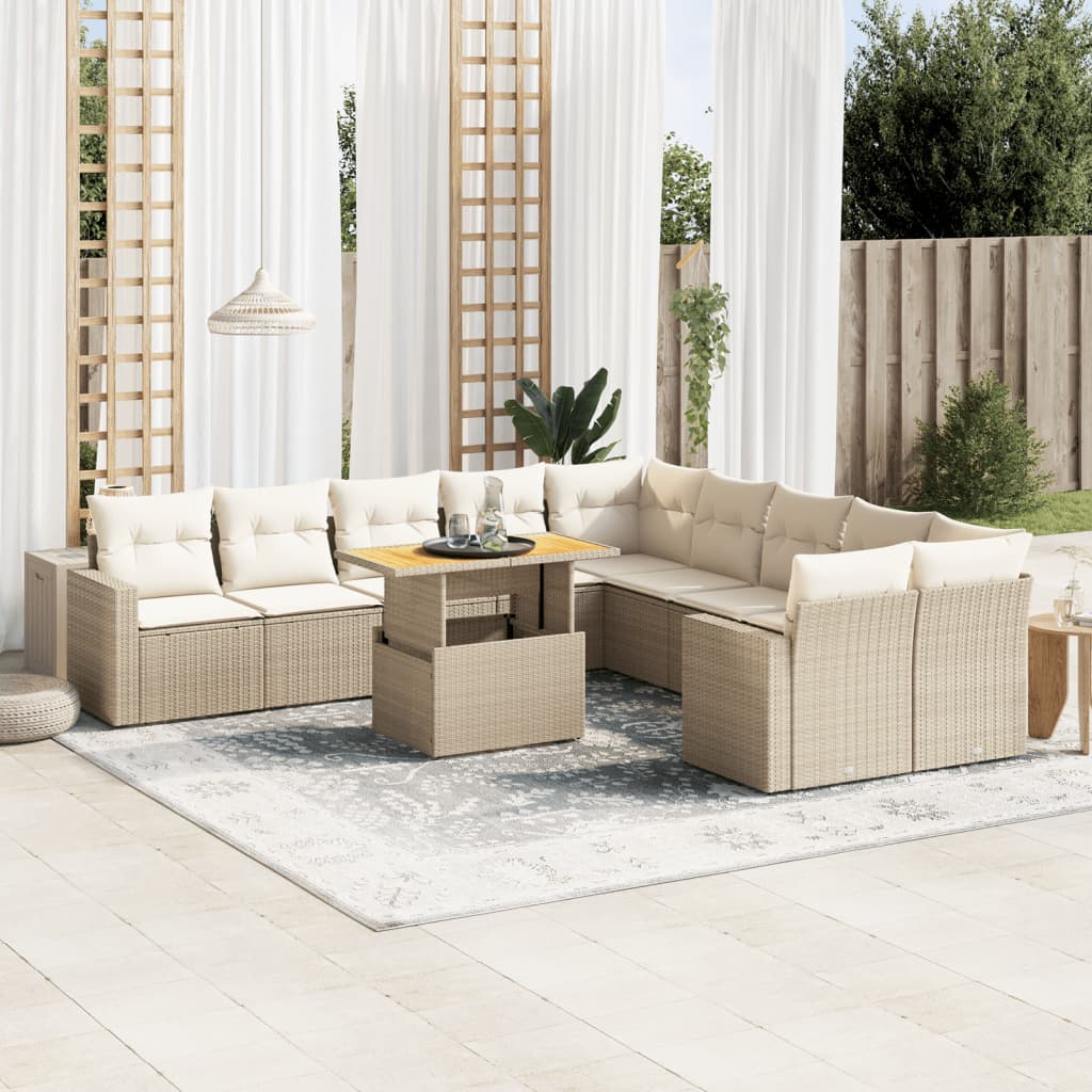 11-delige Tuinset met kussens poly rattan beige is nu te koop bij PeponiXL, paradijselijk wonen!