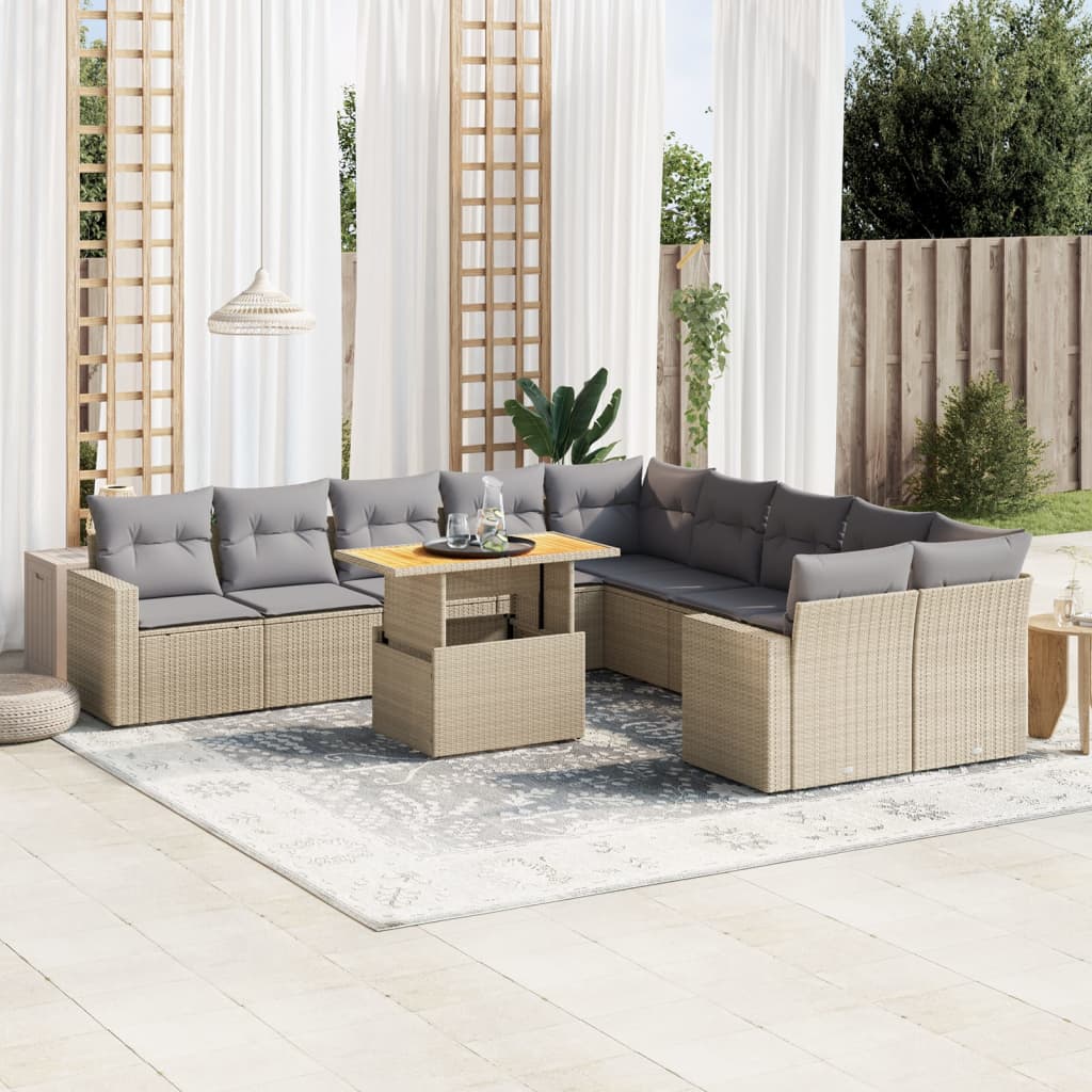 11-delige Tuinset met kussens poly rattan beige is nu te koop bij PeponiXL, paradijselijk wonen!