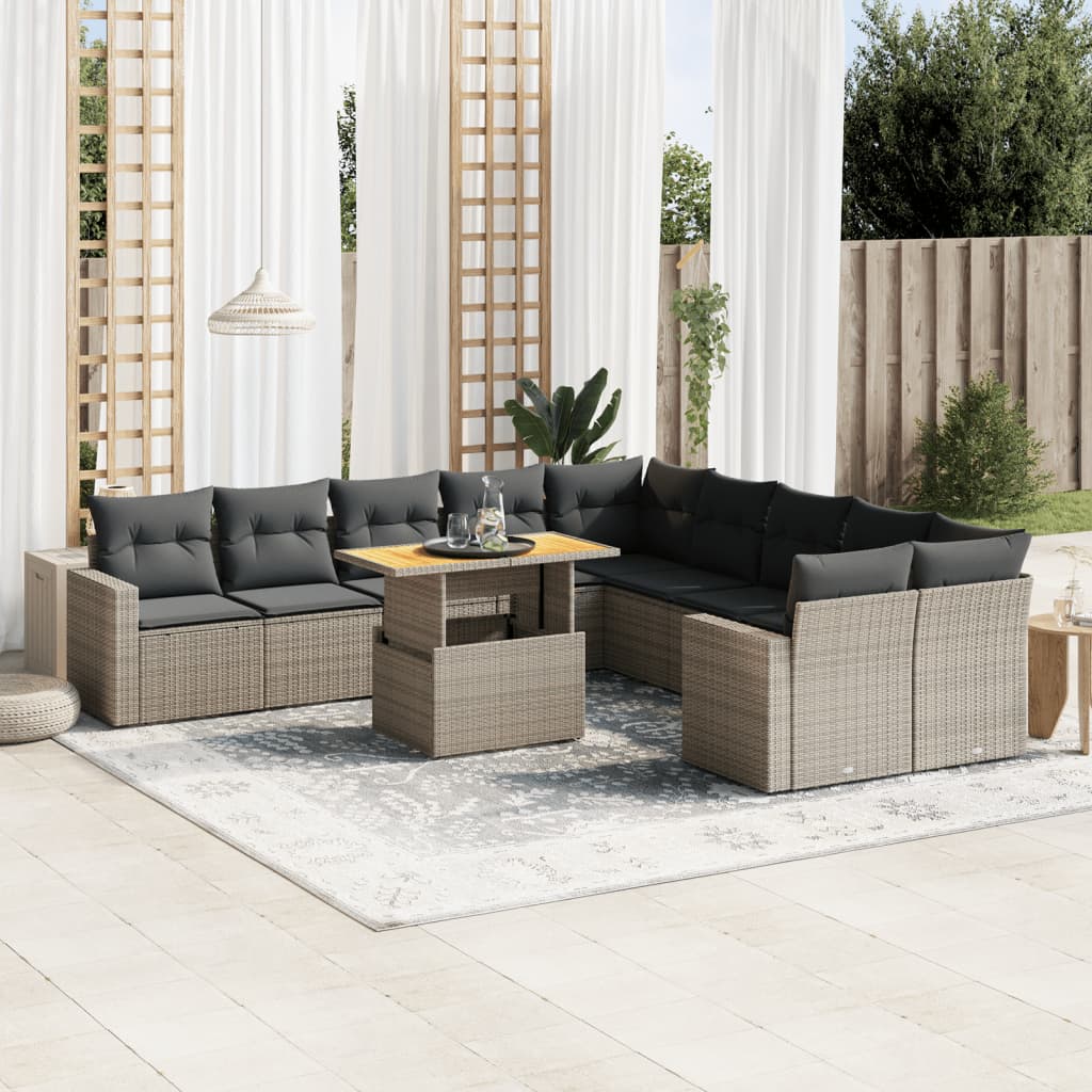 11-delige Loungeset met kussens poly rattan grijs is nu te koop bij PeponiXL, paradijselijk wonen!
