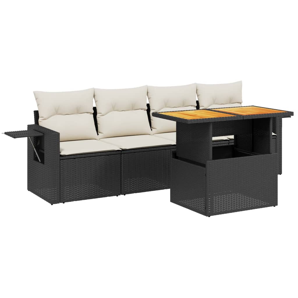 5-delige Loungeset met kussens poly rattan zwart is nu te koop bij PeponiXL, paradijselijk wonen!