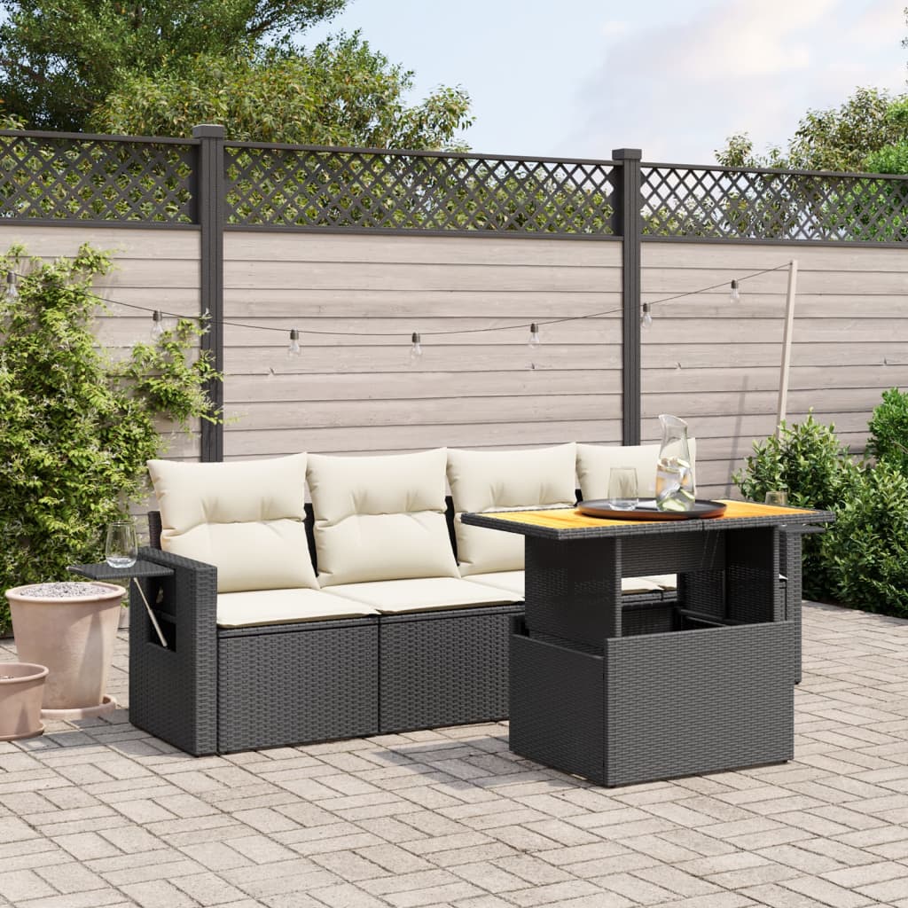 5-delige Loungeset met kussens poly rattan zwart is nu te koop bij PeponiXL, paradijselijk wonen!