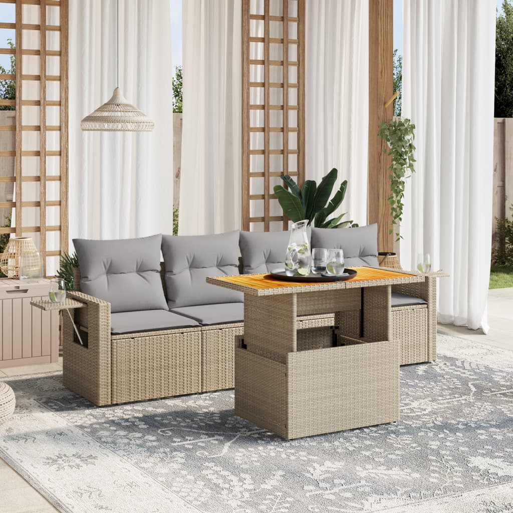 5-delige Loungeset met kussens poly rattan beige is nu te koop bij PeponiXL, paradijselijk wonen!