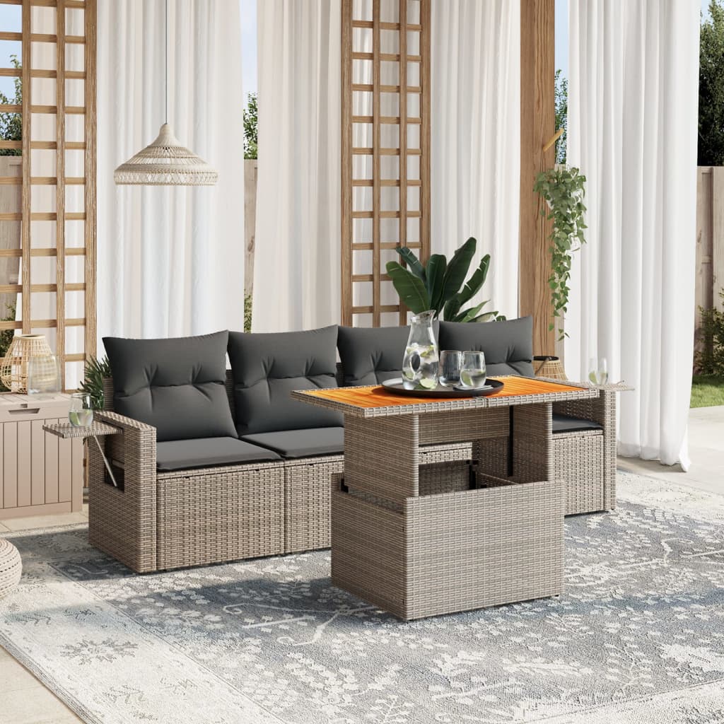 5-delige Loungeset met kussens poly rattan grijs is nu te koop bij PeponiXL, paradijselijk wonen!