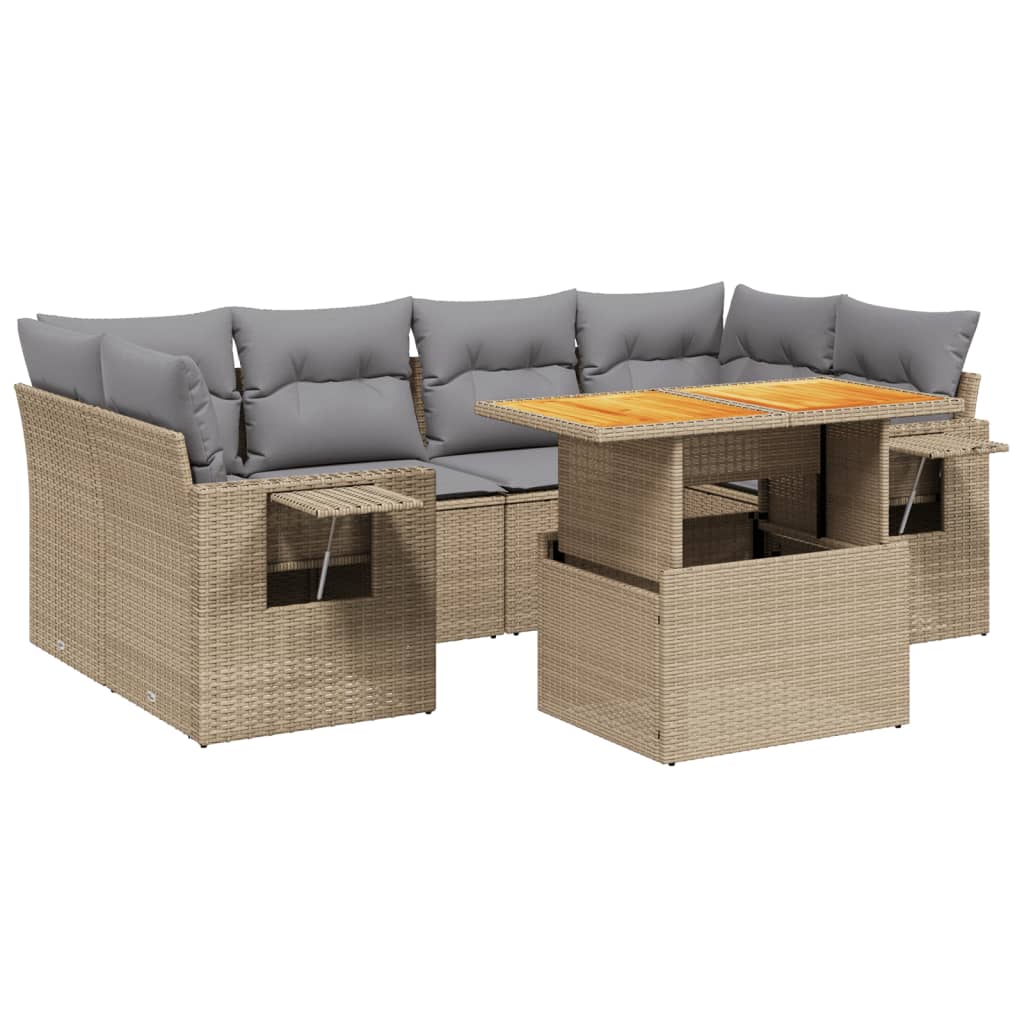 7-delige Loungeset met kussens poly rattan beige is nu te koop bij PeponiXL, paradijselijk wonen!