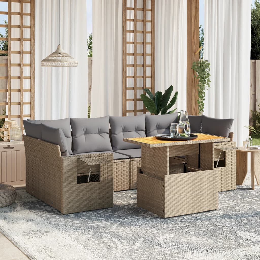 7-delige Loungeset met kussens poly rattan beige is nu te koop bij PeponiXL, paradijselijk wonen!