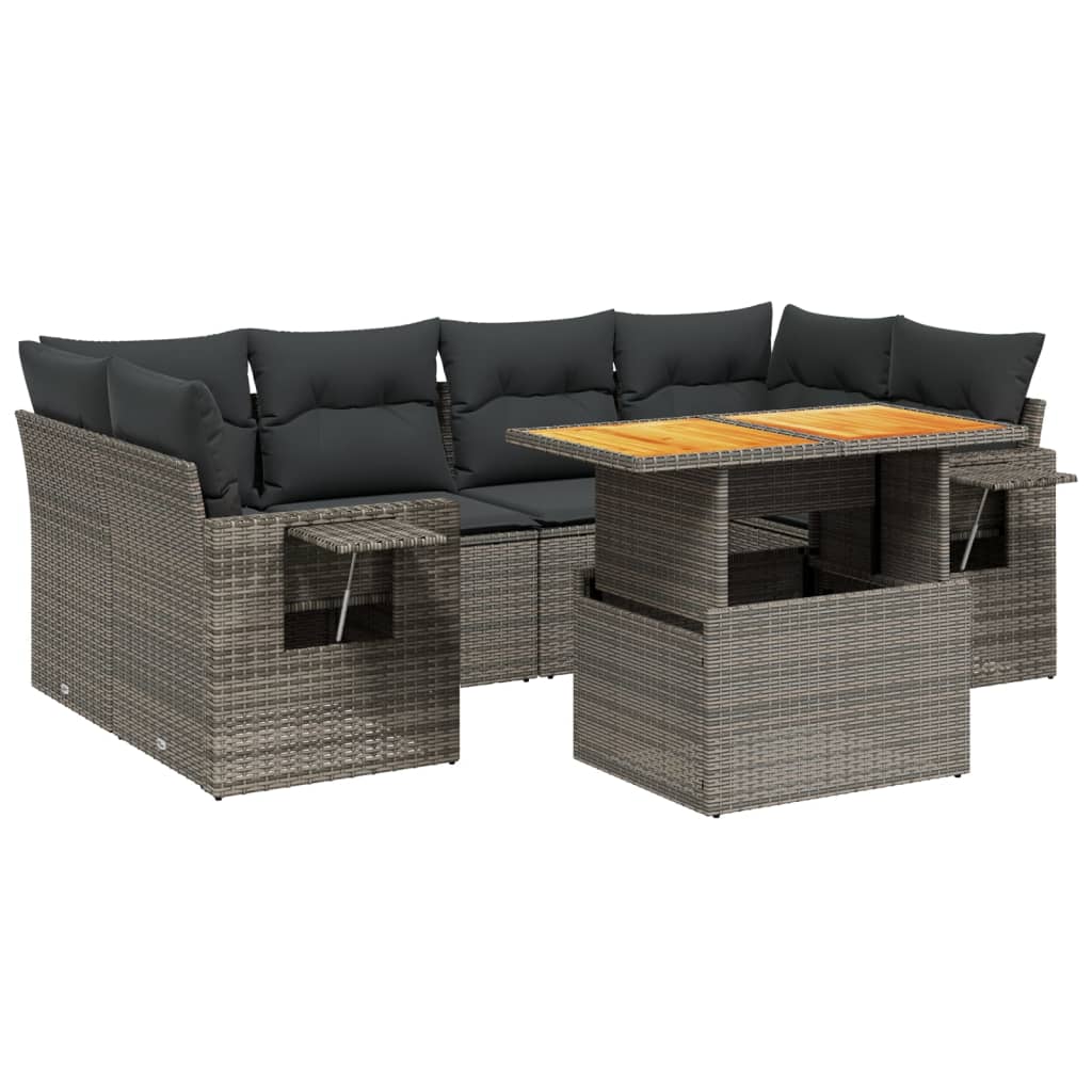7-delige Loungeset met kussens poly rattan grijs is nu te koop bij PeponiXL, paradijselijk wonen!