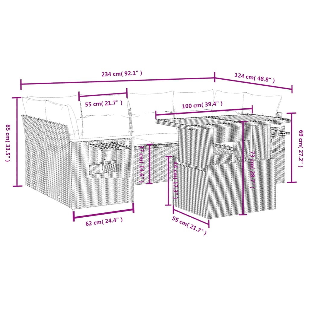 7-delige Loungeset met kussens poly rattan grijs is nu te koop bij PeponiXL, paradijselijk wonen!