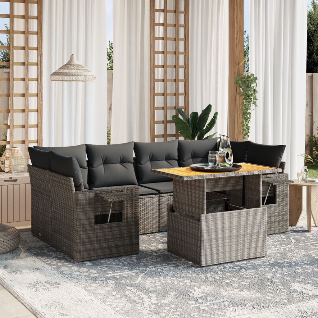 7-delige Loungeset met kussens poly rattan grijs is nu te koop bij PeponiXL, paradijselijk wonen!