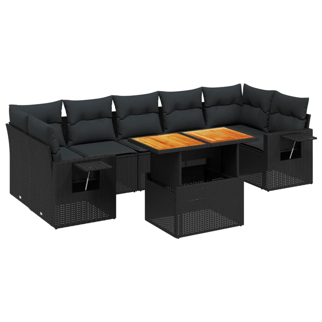 8-delige Loungeset met kussens poly rattan zwart is nu te koop bij PeponiXL, paradijselijk wonen!