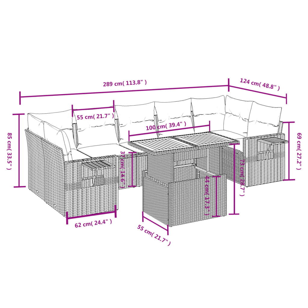 8-delige Loungeset met kussens poly rattan zwart is nu te koop bij PeponiXL, paradijselijk wonen!