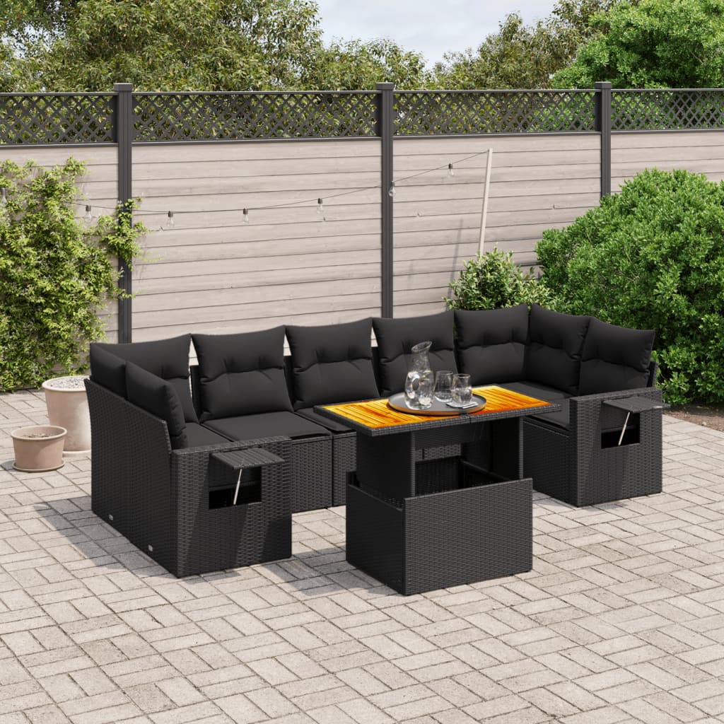 8-delige Loungeset met kussens poly rattan zwart is nu te koop bij PeponiXL, paradijselijk wonen!