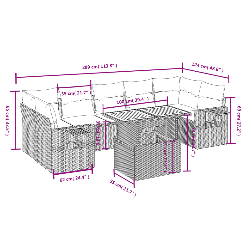 8-delige Loungeset met kussens poly rattan zwart is nu te koop bij PeponiXL, paradijselijk wonen!