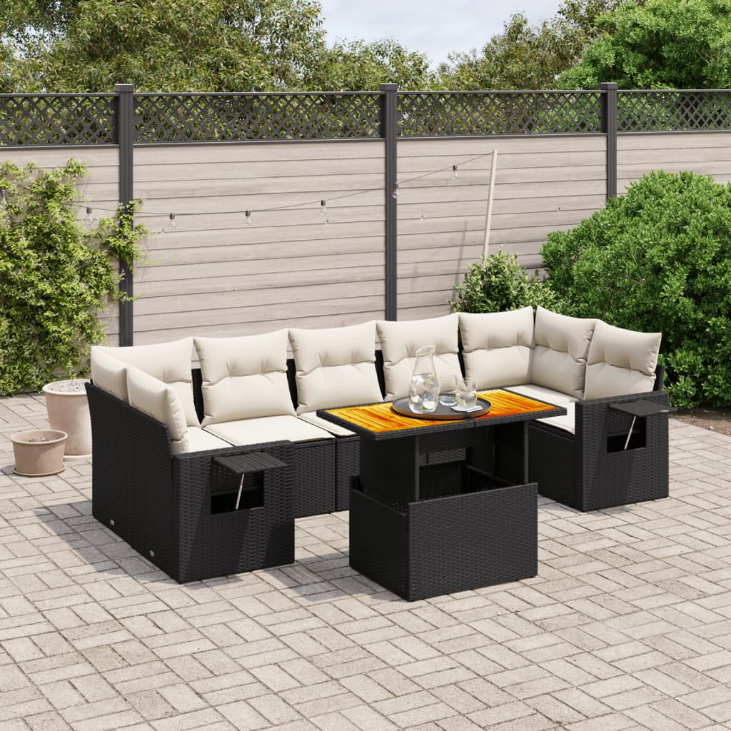 8-delige Loungeset met kussens poly rattan zwart is nu te koop bij PeponiXL, paradijselijk wonen!