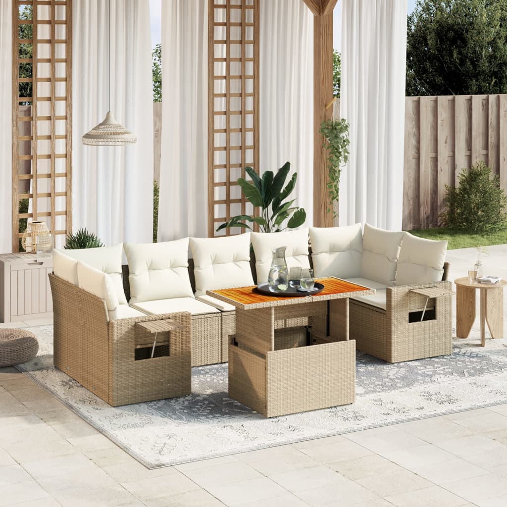 8-delige Loungeset met kussens poly rattan beige is nu te koop bij PeponiXL, paradijselijk wonen!
