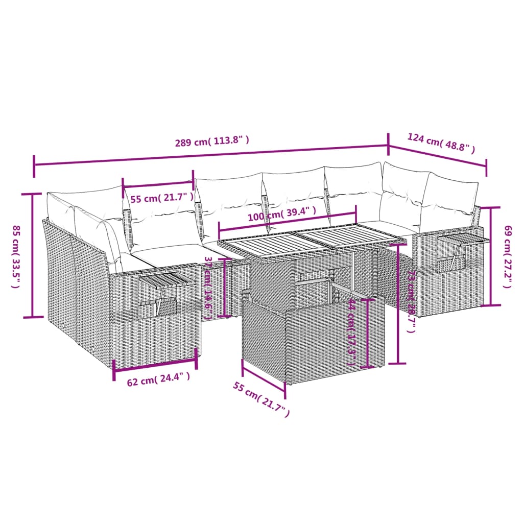 8-delige Loungeset met kussens poly rattan beige is nu te koop bij PeponiXL, paradijselijk wonen!