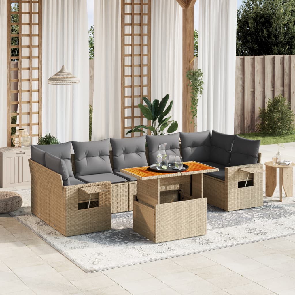 8-delige Loungeset met kussens poly rattan beige is nu te koop bij PeponiXL, paradijselijk wonen!