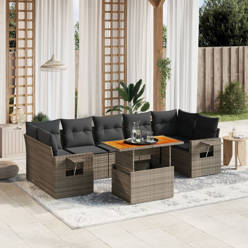 8-delige Loungeset met kussens poly rattan grijs is nu te koop bij PeponiXL, paradijselijk wonen!
