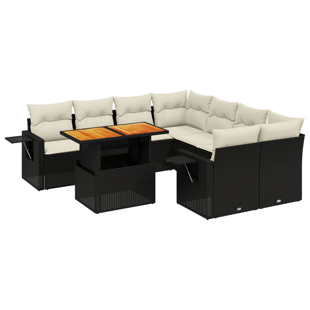 9-delige Loungeset met kussens poly rattan zwart is nu te koop bij PeponiXL, paradijselijk wonen!