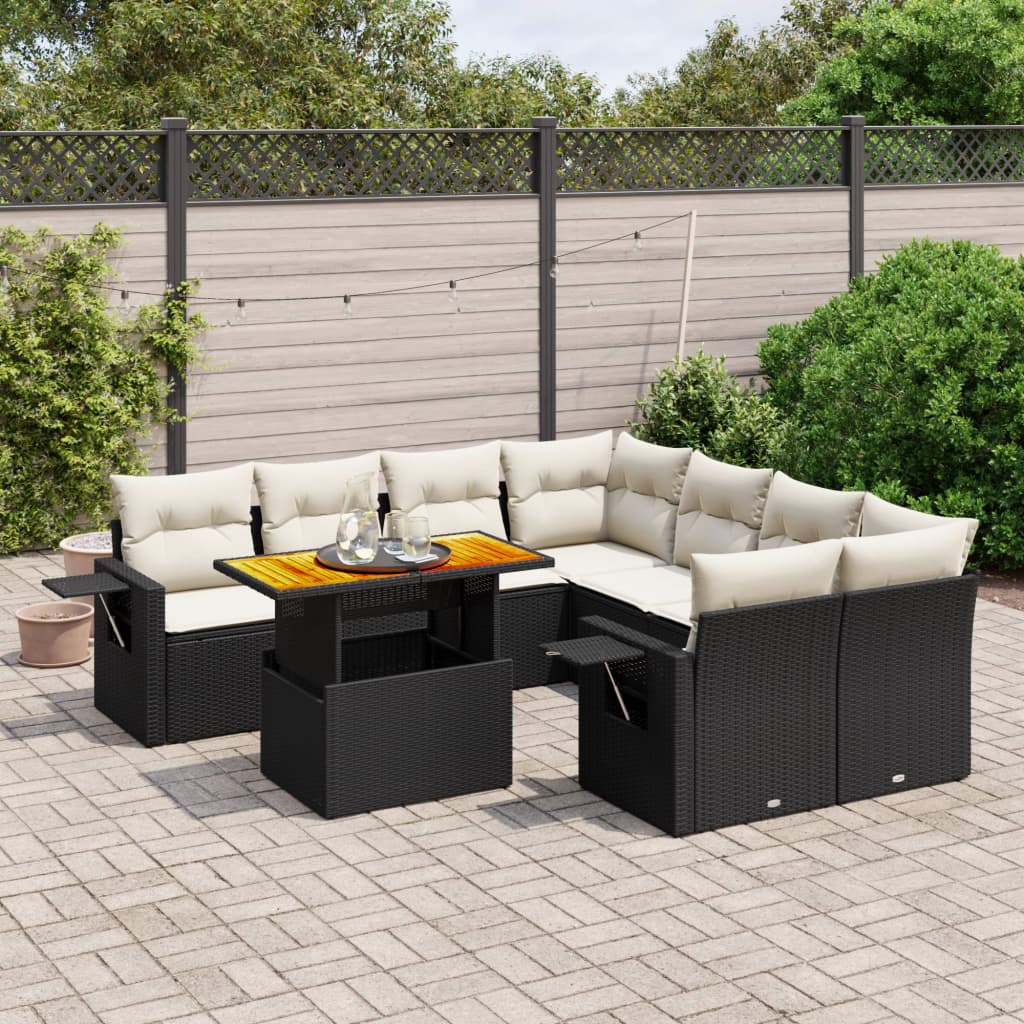 9-delige Loungeset met kussens poly rattan zwart is nu te koop bij PeponiXL, paradijselijk wonen!