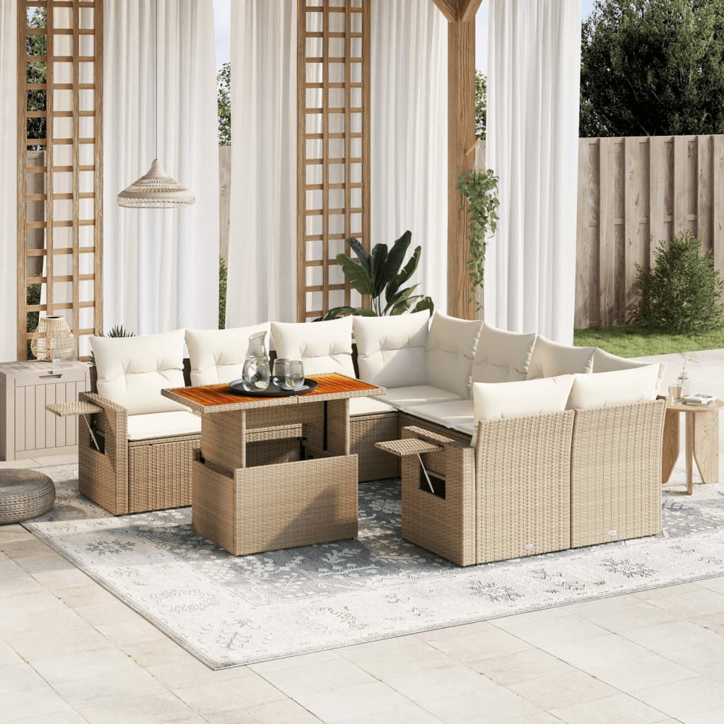 9-delige Loungeset met kussens poly rattan beige is nu te koop bij PeponiXL, paradijselijk wonen!