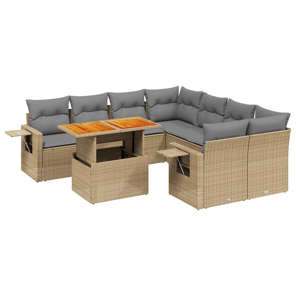 9-delige Loungeset met kussens poly rattan beige is nu te koop bij PeponiXL, paradijselijk wonen!