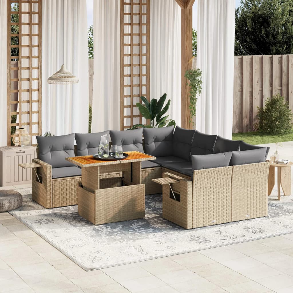 9-delige Loungeset met kussens poly rattan beige is nu te koop bij PeponiXL, paradijselijk wonen!