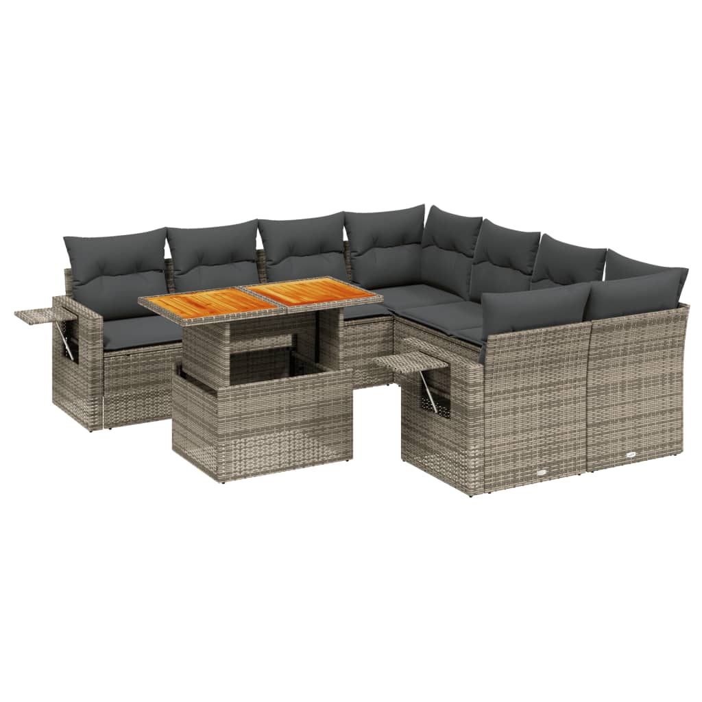 9-delige Loungeset met kussens poly rattan grijs is nu te koop bij PeponiXL, paradijselijk wonen!