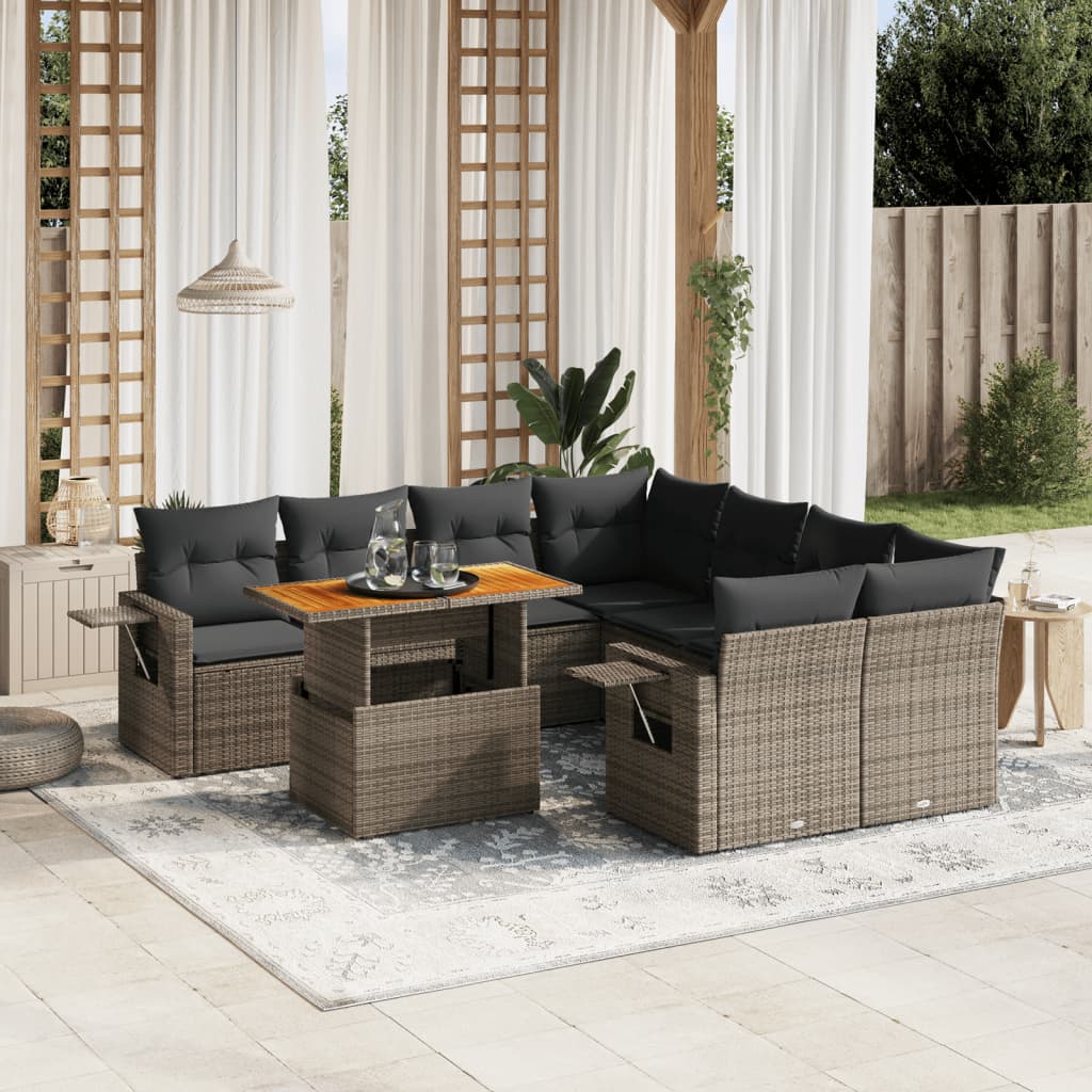 9-delige Loungeset met kussens poly rattan grijs is nu te koop bij PeponiXL, paradijselijk wonen!