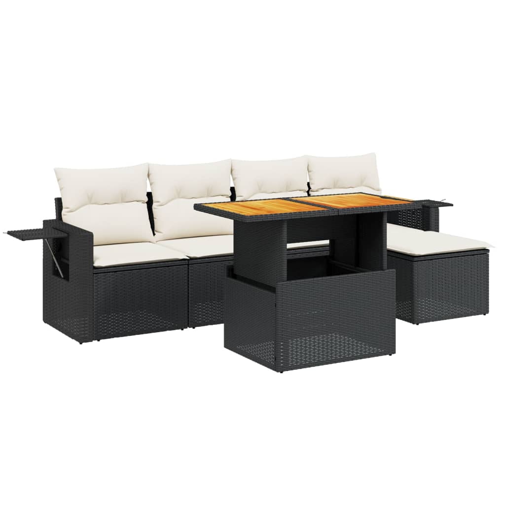 6-delige Loungeset met kussens poly rattan zwart is nu te koop bij PeponiXL, paradijselijk wonen!