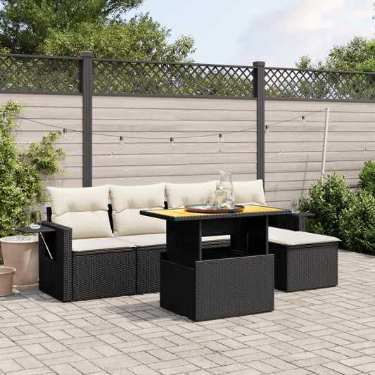 6-delige Loungeset met kussens poly rattan zwart is nu te koop bij PeponiXL, paradijselijk wonen!