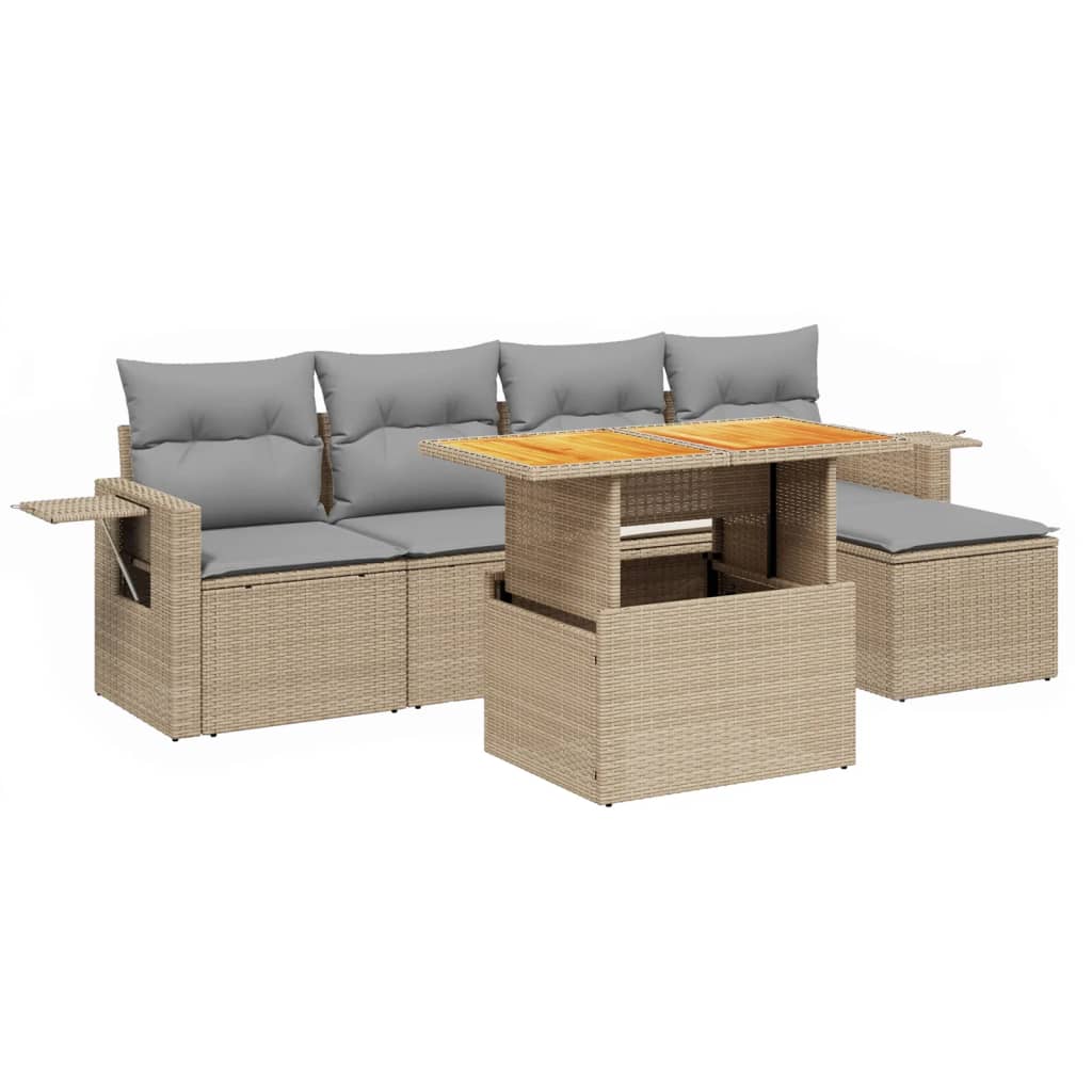 6-delige Loungeset met kussens poly rattan beige is nu te koop bij PeponiXL, paradijselijk wonen!