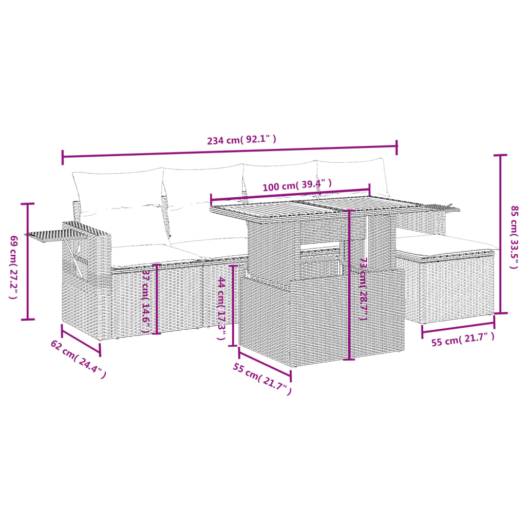6-delige Loungeset met kussens poly rattan beige is nu te koop bij PeponiXL, paradijselijk wonen!